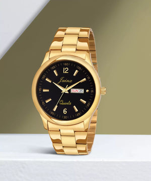 Premium Day & Date Feature Black Dial Golden Chain Analog Watch For Men
