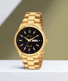 Premium Day & Date Feature Black Dial Golden Chain Analog Watch For Men