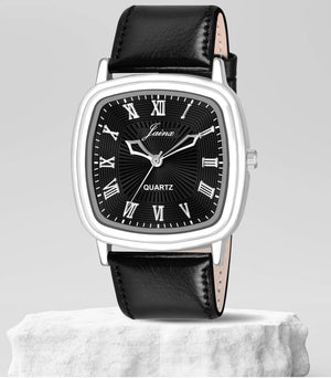 Jainx Black Dial Black Leather Strap Watch For Men