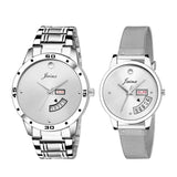 Couple's Steel Chain Day & Date Feature Dial Analog Watch - Jainx JC452