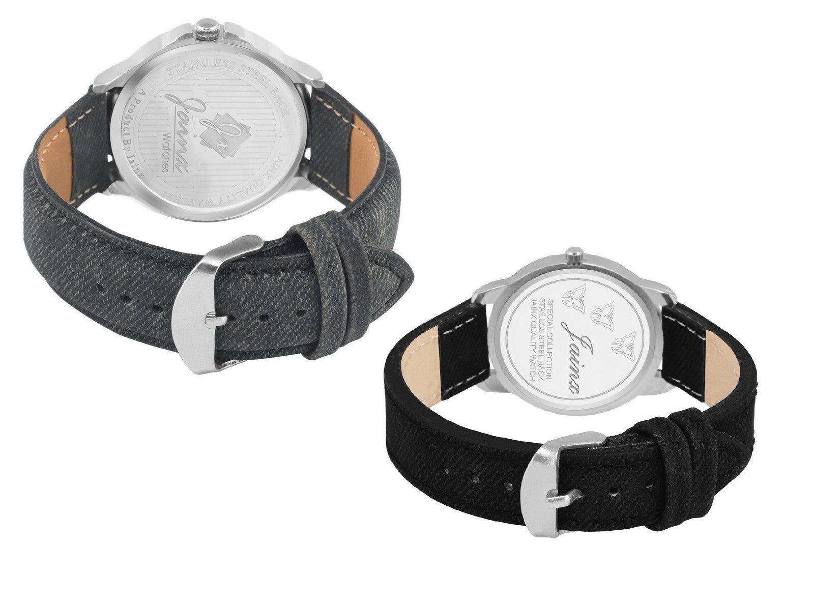 Jainx Stylish Couple'S Black Denim Leather Strap Analog Watch - JC461