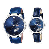 Couple's Blue Day And Date Function Analog Watch - JC477