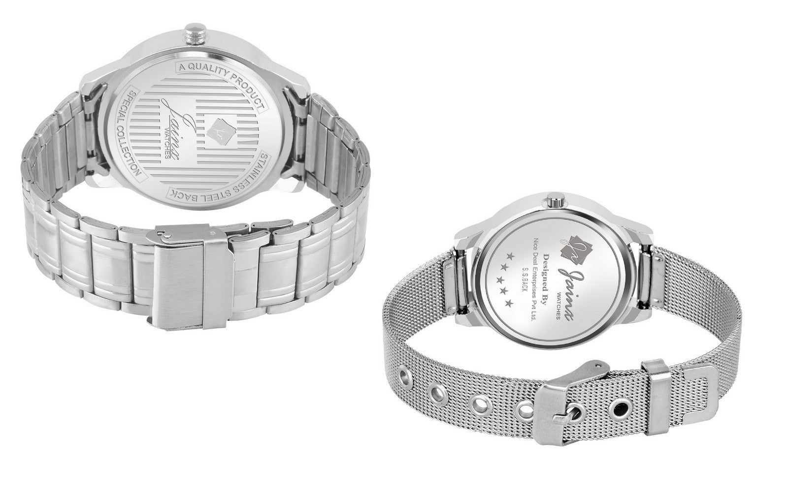 Jainx Couple'S Blue Dial Day & Date Function Stainless Steel Chain Analog Watch - JC479
