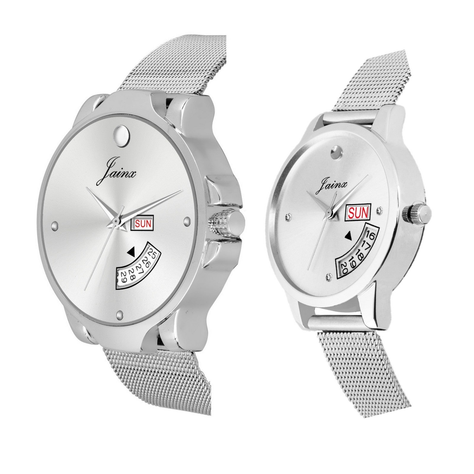 Jainx Analog Silver Dial Metal Chain Watch For Couple - JC489