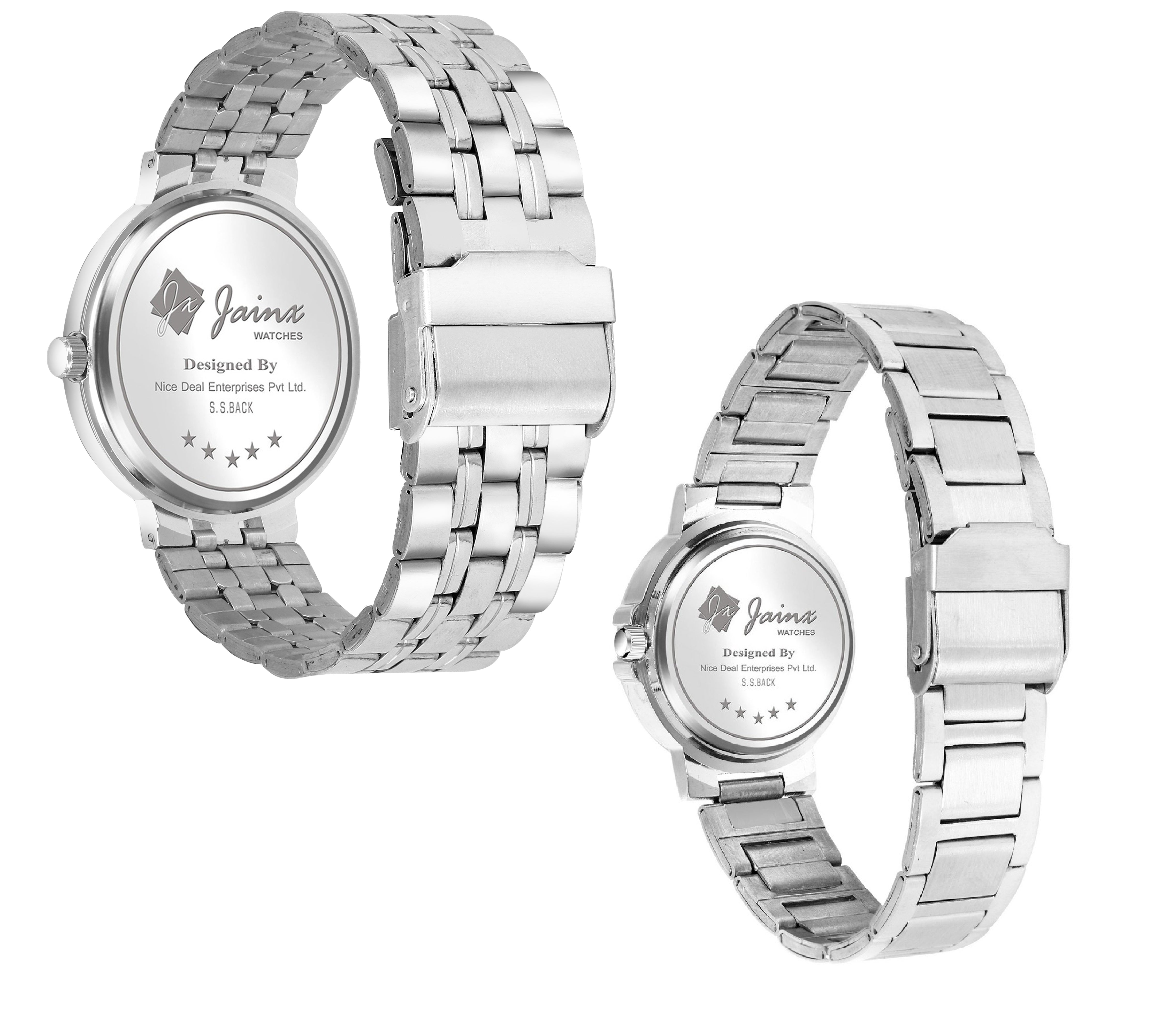 Jainx Blue Dial Steel Chain Gift Set Analog Wrist Watch for Couple - JC9404