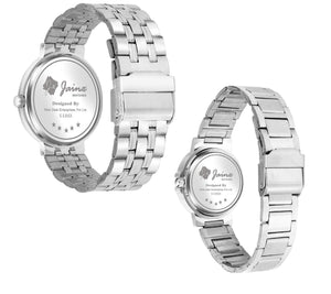 Jainx Blue Dial Steel Chain Gift Set Analog Wrist Watch for Couple - JC9404