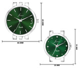 Jainx Green Dial Steel Chain Gift Set Analog Wrist Watch for Couple - JC9405