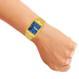 Jainx Blue Dial Premium Day And Date Feature Golden Analog Watch - For Men JM1152