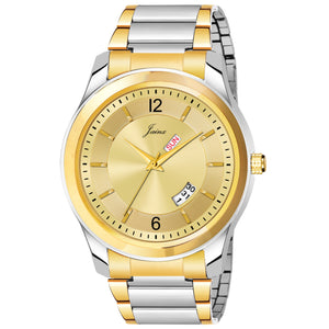 Jainx Premium Day And Date Function Golden Dial Analog Watch - For Men JM1158