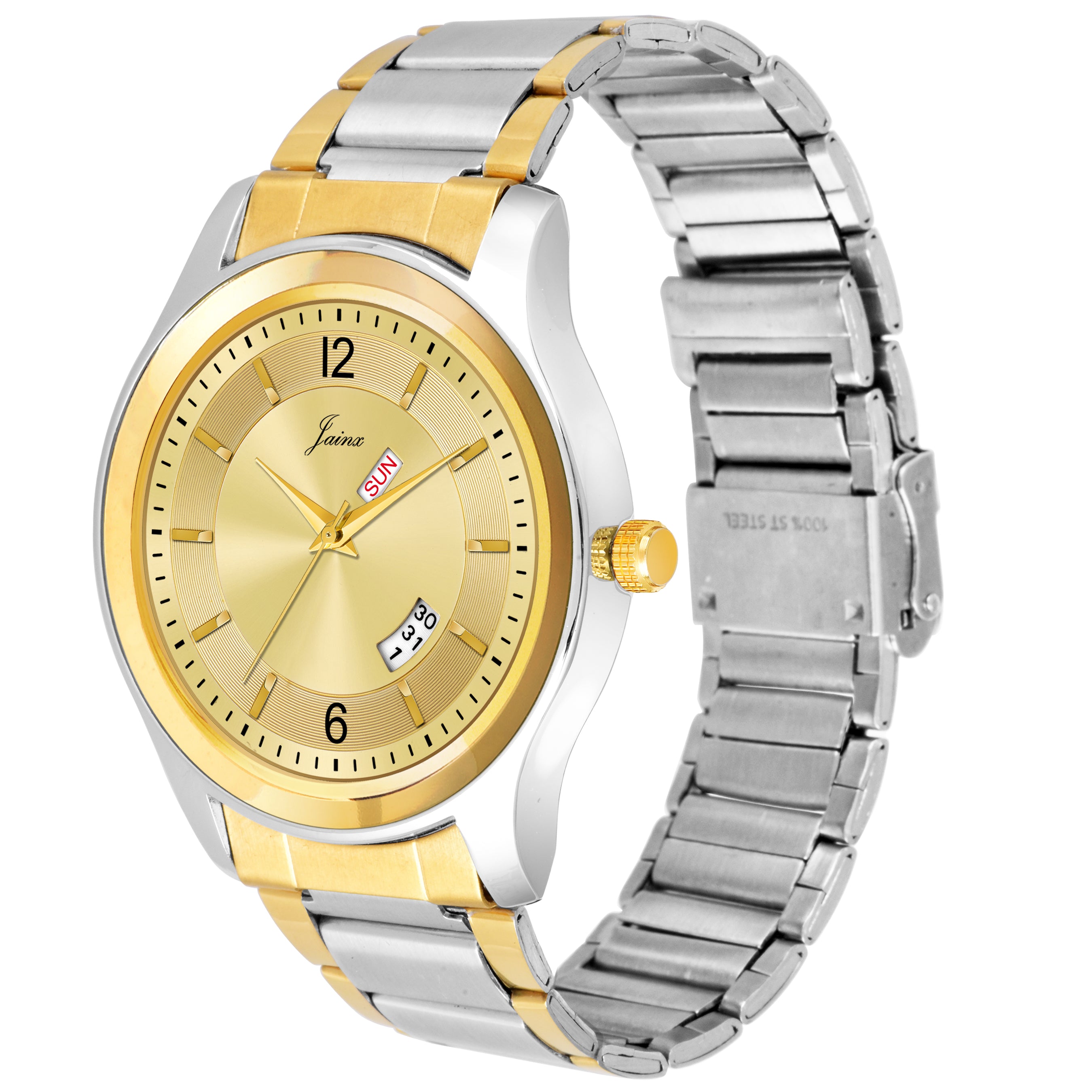 Jainx Premium Day And Date Function Golden Dial Analog Watch - For Men JM1158