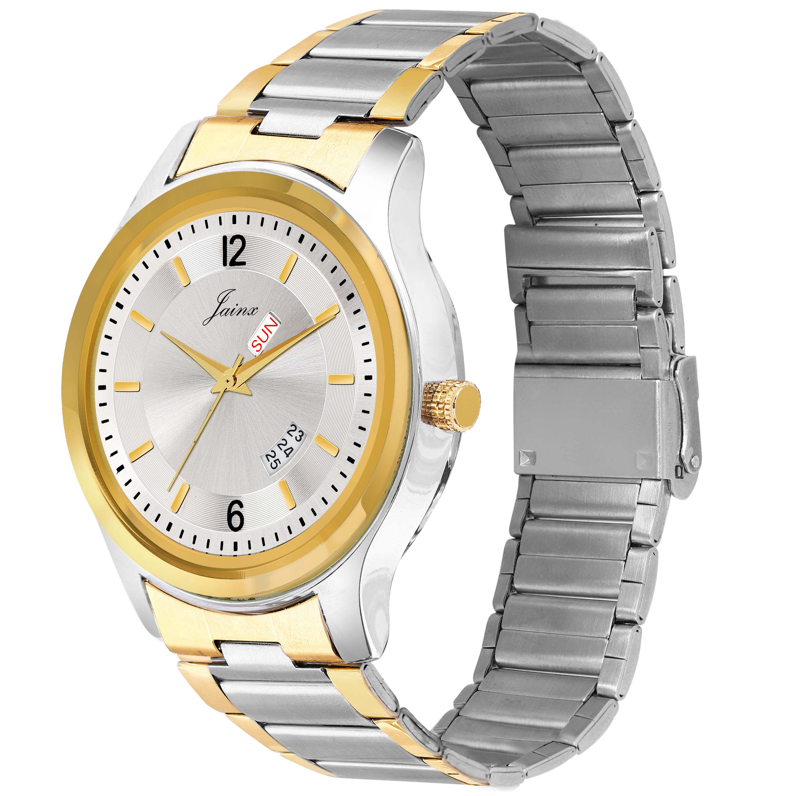 Jainx Silver Dial Day And Date Functioning Analog Watch - For Men JM1173