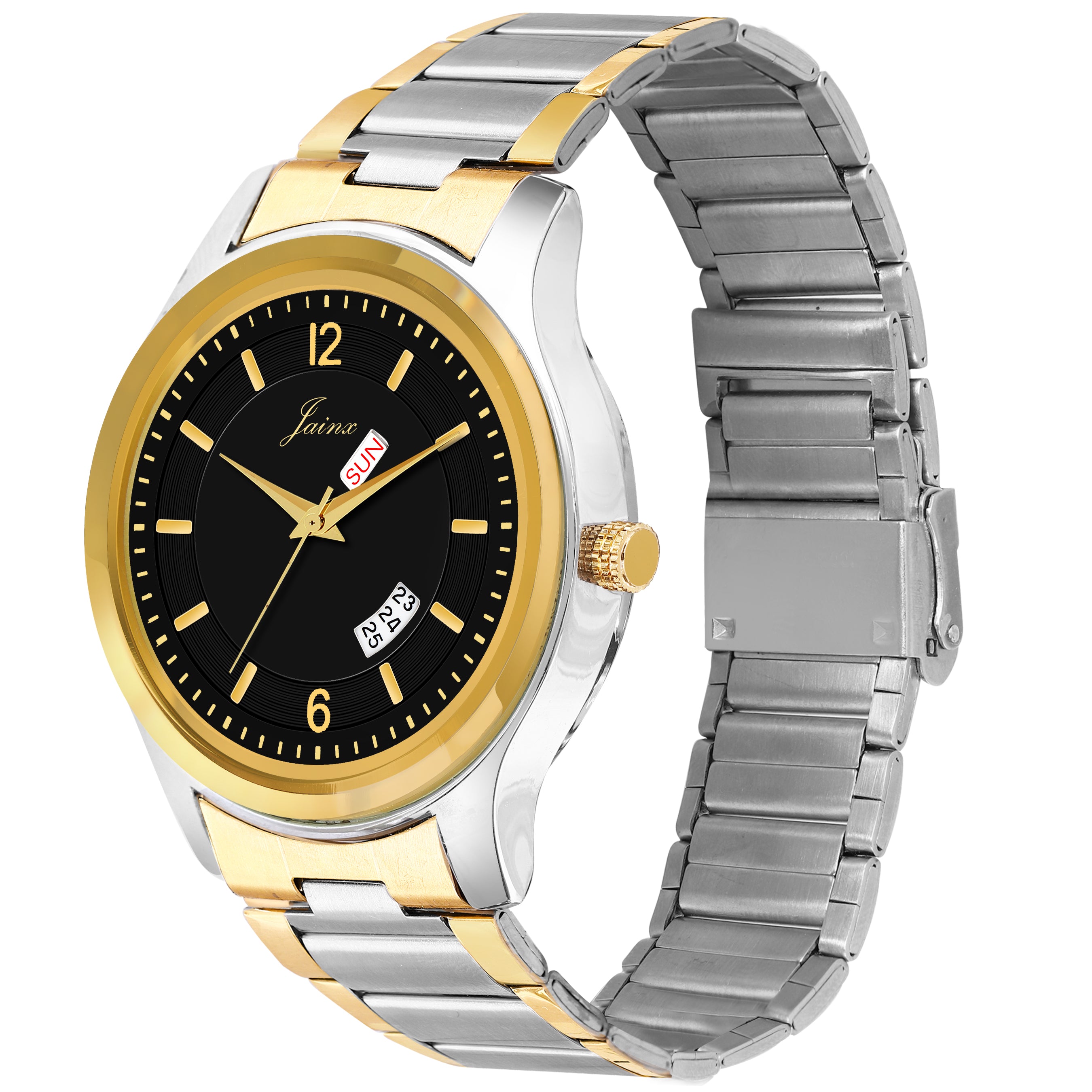 Jainx Black Dial Gold Plated Steel Analog Watch - For Men JM1174