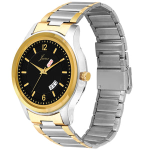 Jainx Black Dial Gold Plated Steel Analog Watch - For Men JM1174