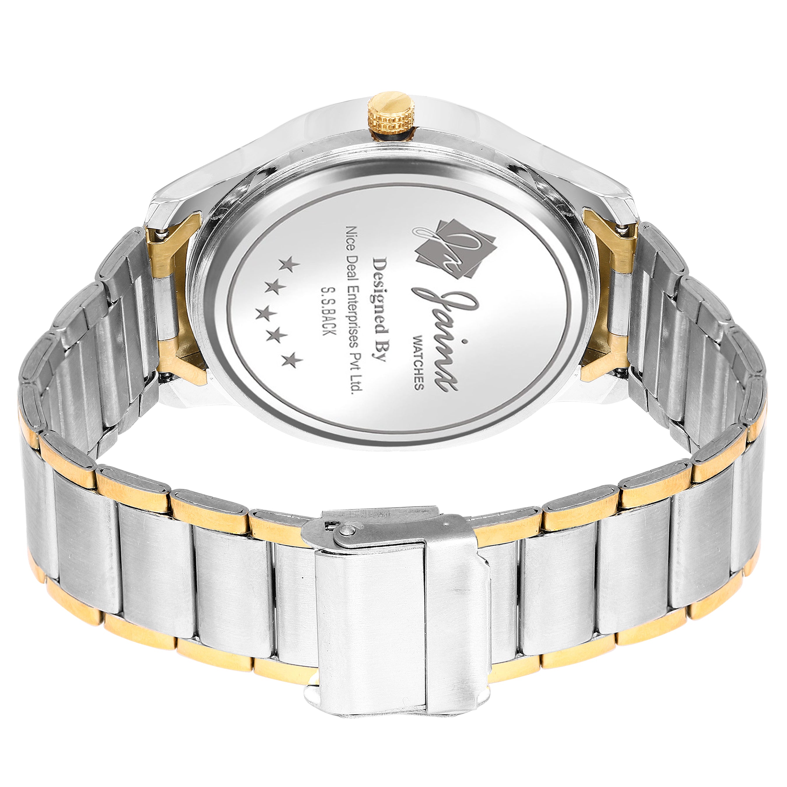 Jainx Black Dial Gold Plated Steel Analog Watch - For Men JM1174