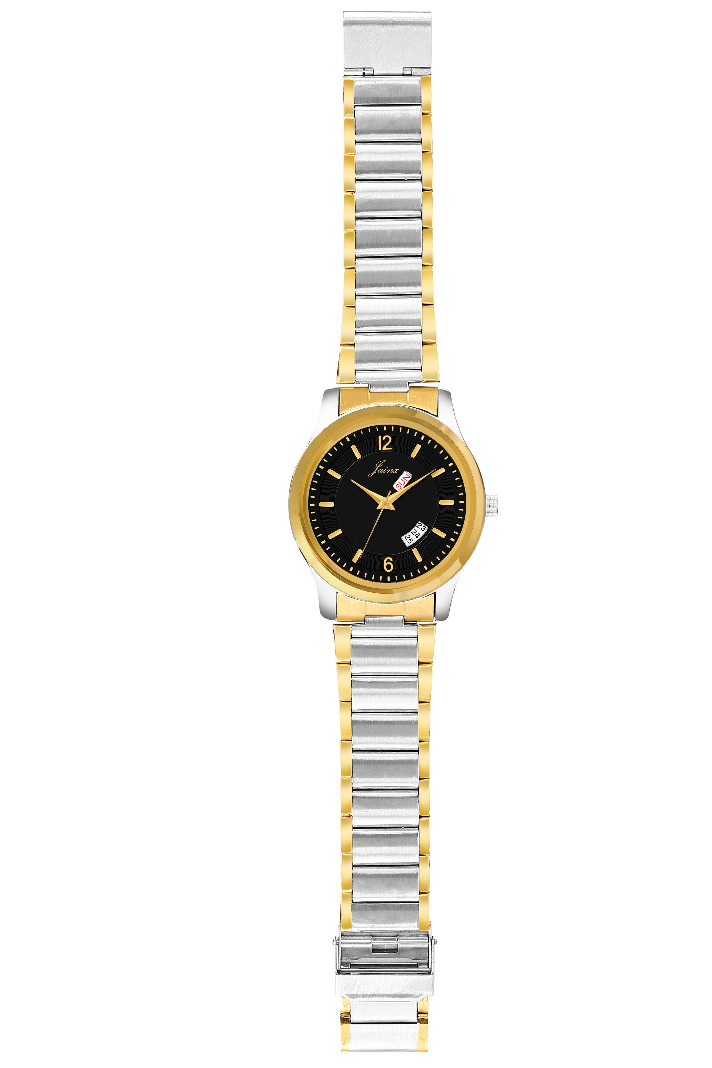 Jainx Black Dial Gold Plated Steel Analog Watch - For Men JM1174