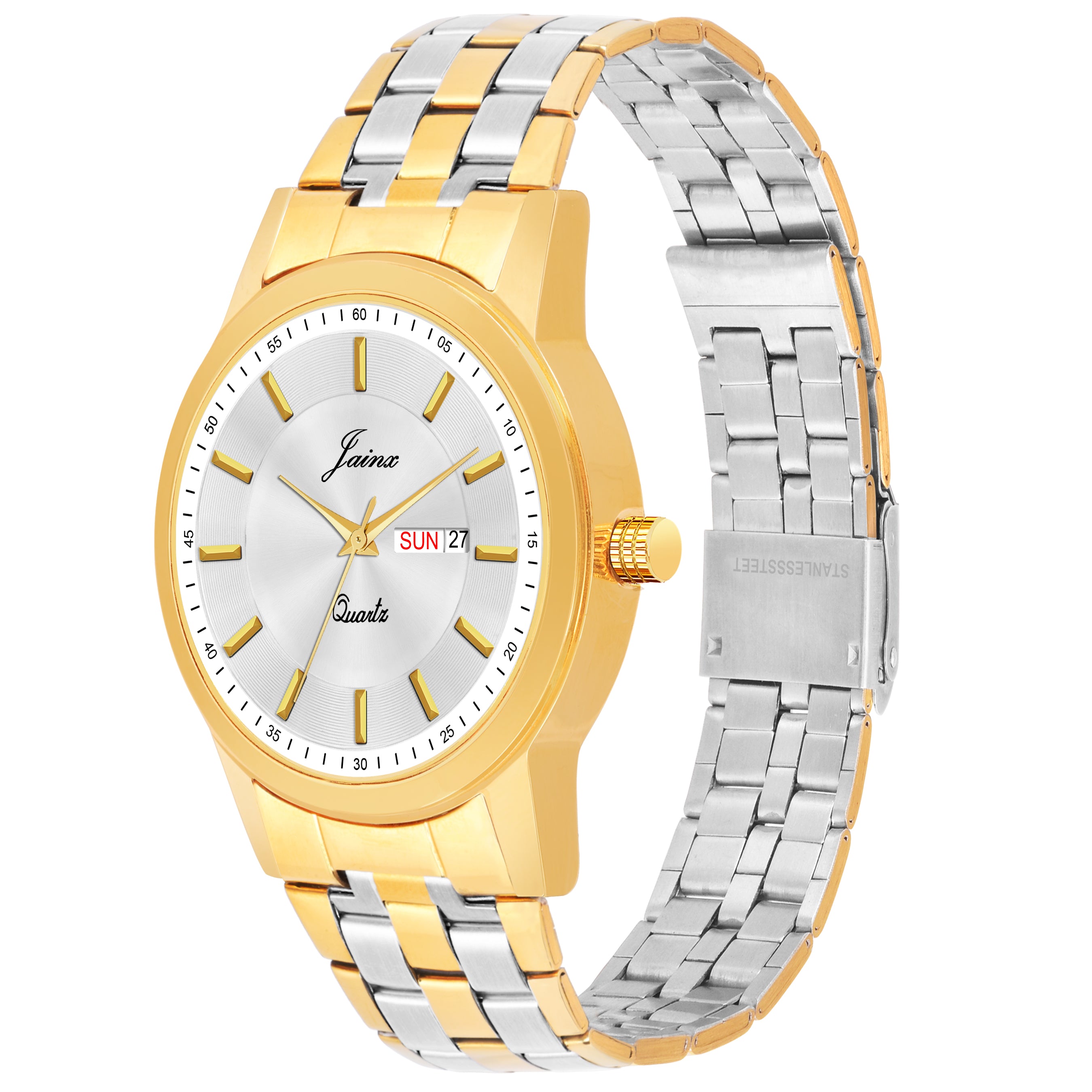 Jainx Premium Day & Date Feature White Dial Analogue Watch For Men - JM1176