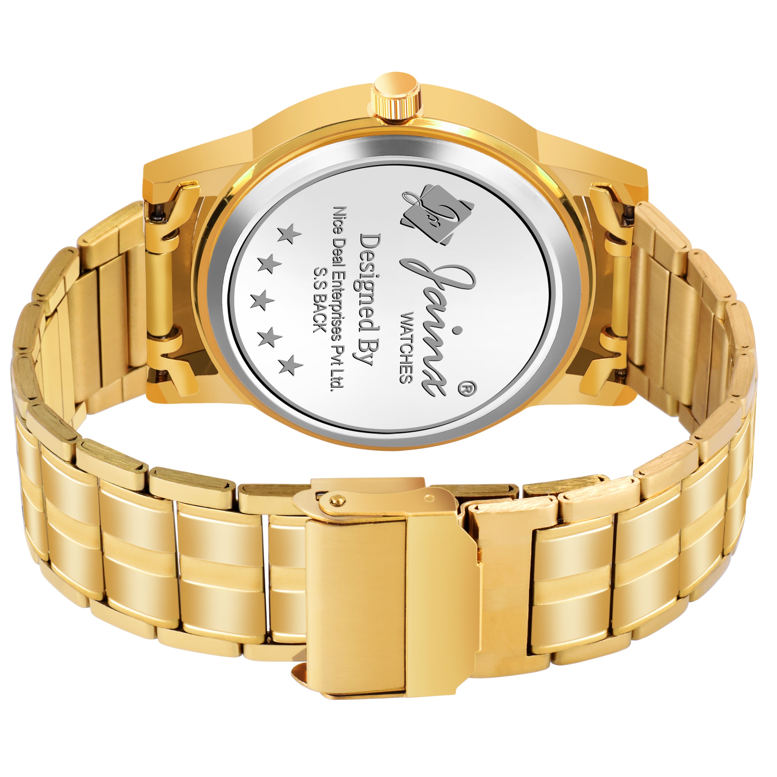 Jainx Premium Day & Date Feature Golden Dial Analogue Watch For Men - JM1179