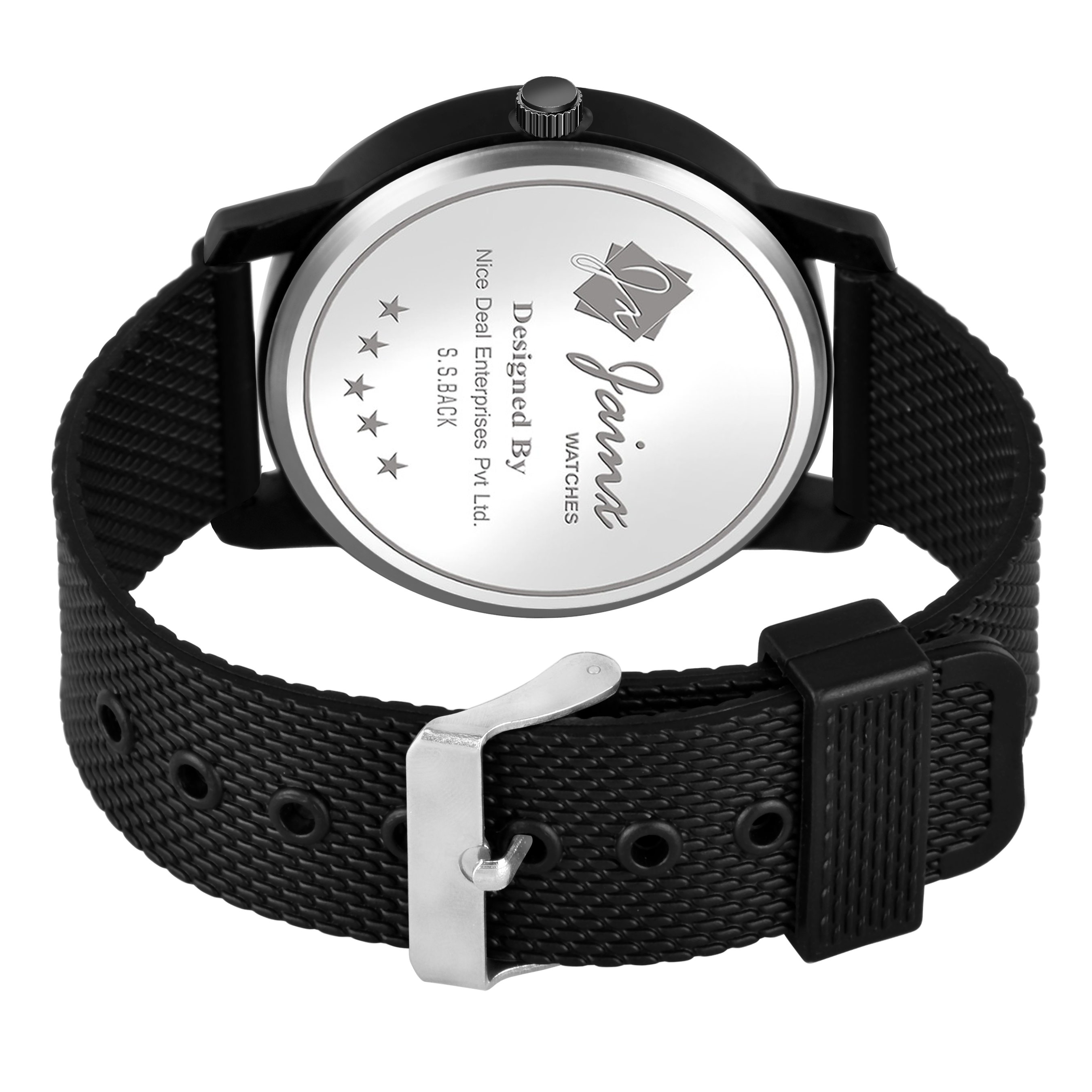 Jainx Black Day & Date Function Mesh Band Analog Watch For Men - JM396