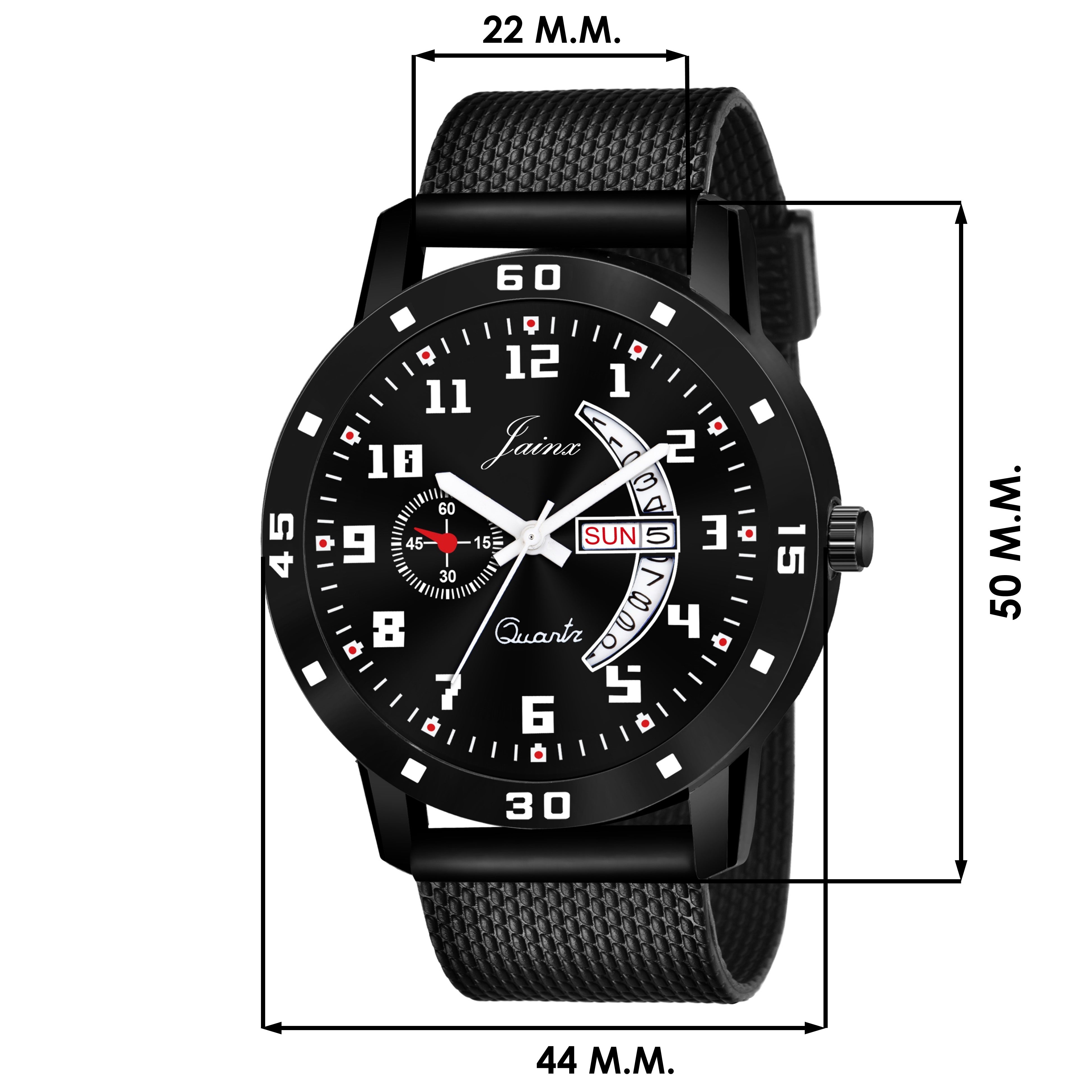 Jainx Black Day & Date Function Mesh Band Analog Watch For Men - JM396