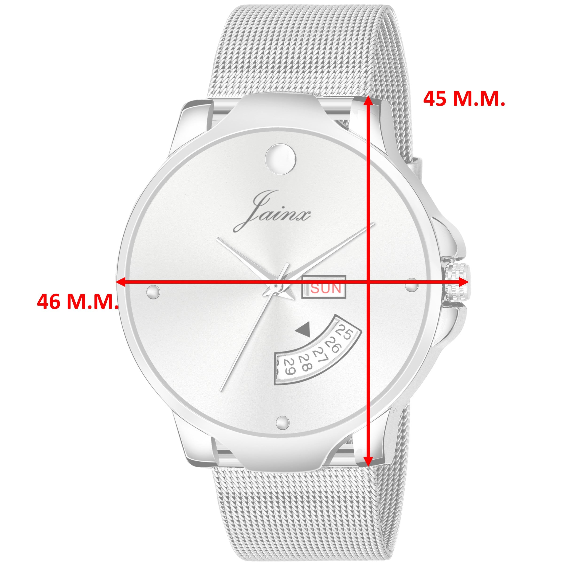 Jainx Silver Day & Date Steel Mesh Chain Analog Watch - For Men JM7117