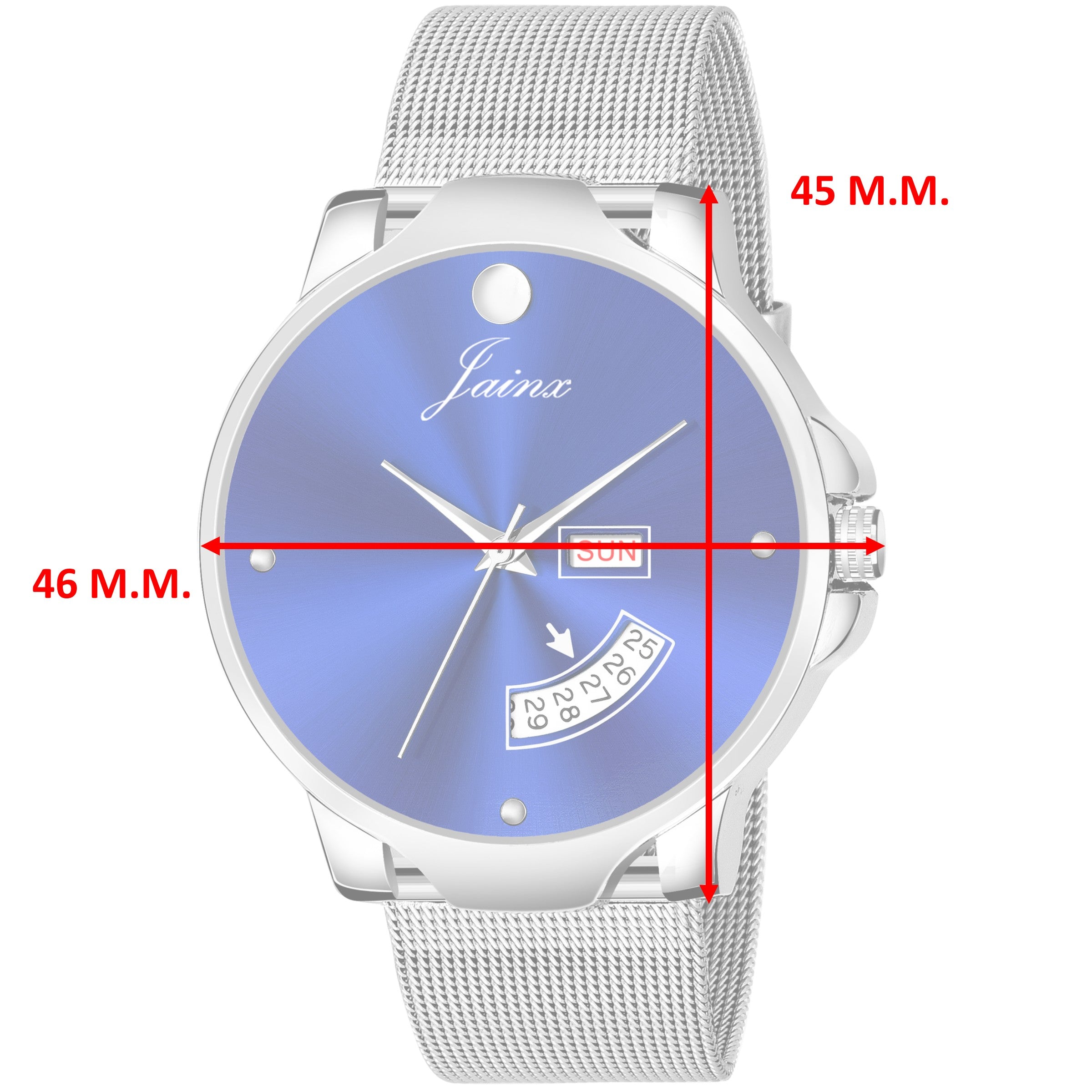 Jainx Blue Day & Date Function Dial Steel Mesh Chain Analog Watch - For Men JM7119