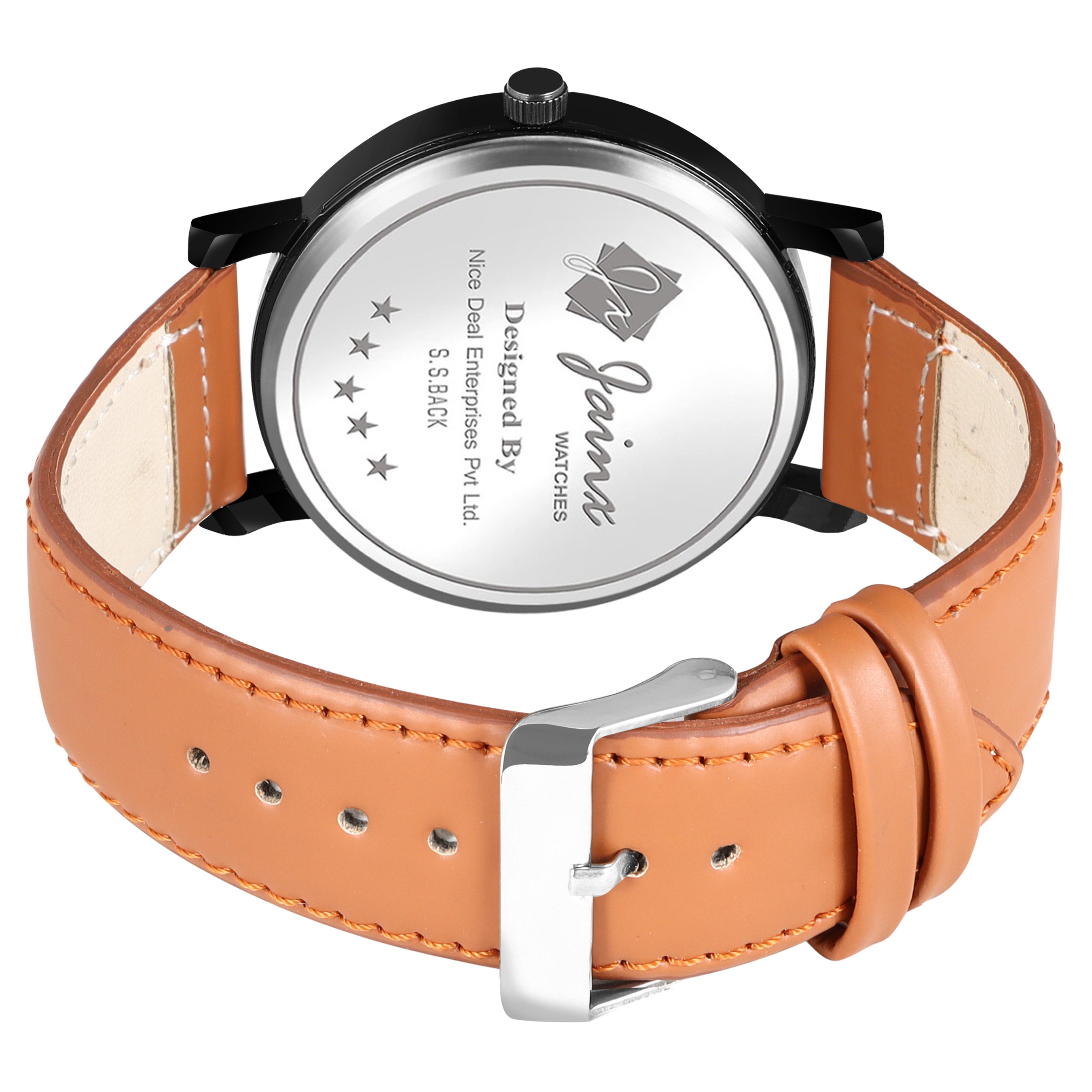 Jainx Stylish Men'S Analog Watch: Black Dial With Brown Leather Strap - JM7141