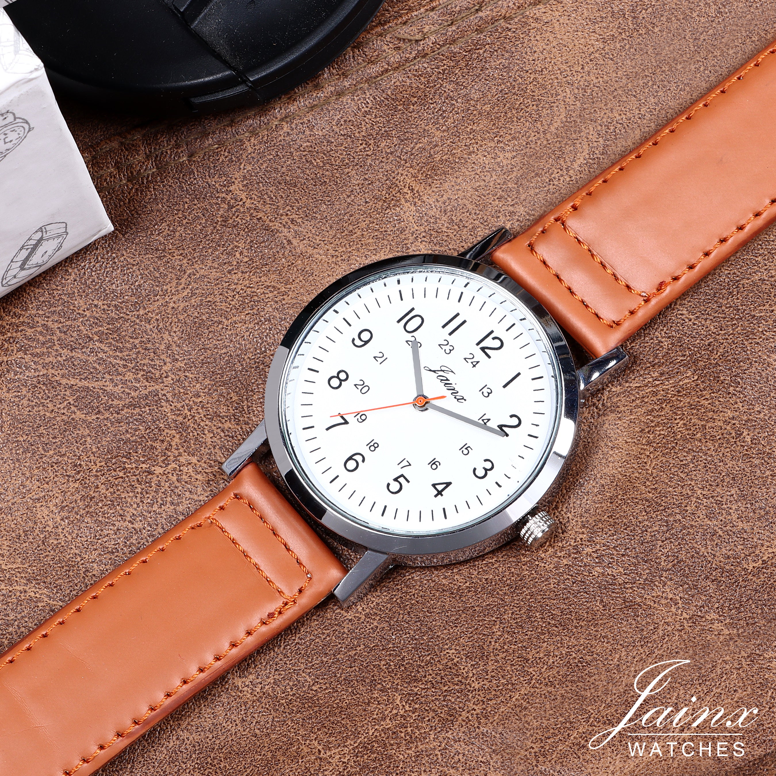 Jainx Men'S White Dial Leather Strap Analog Watch - JM7144