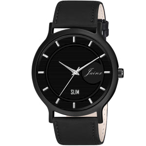 Jainx Slim Black Leather Strap Analog Watch for Men