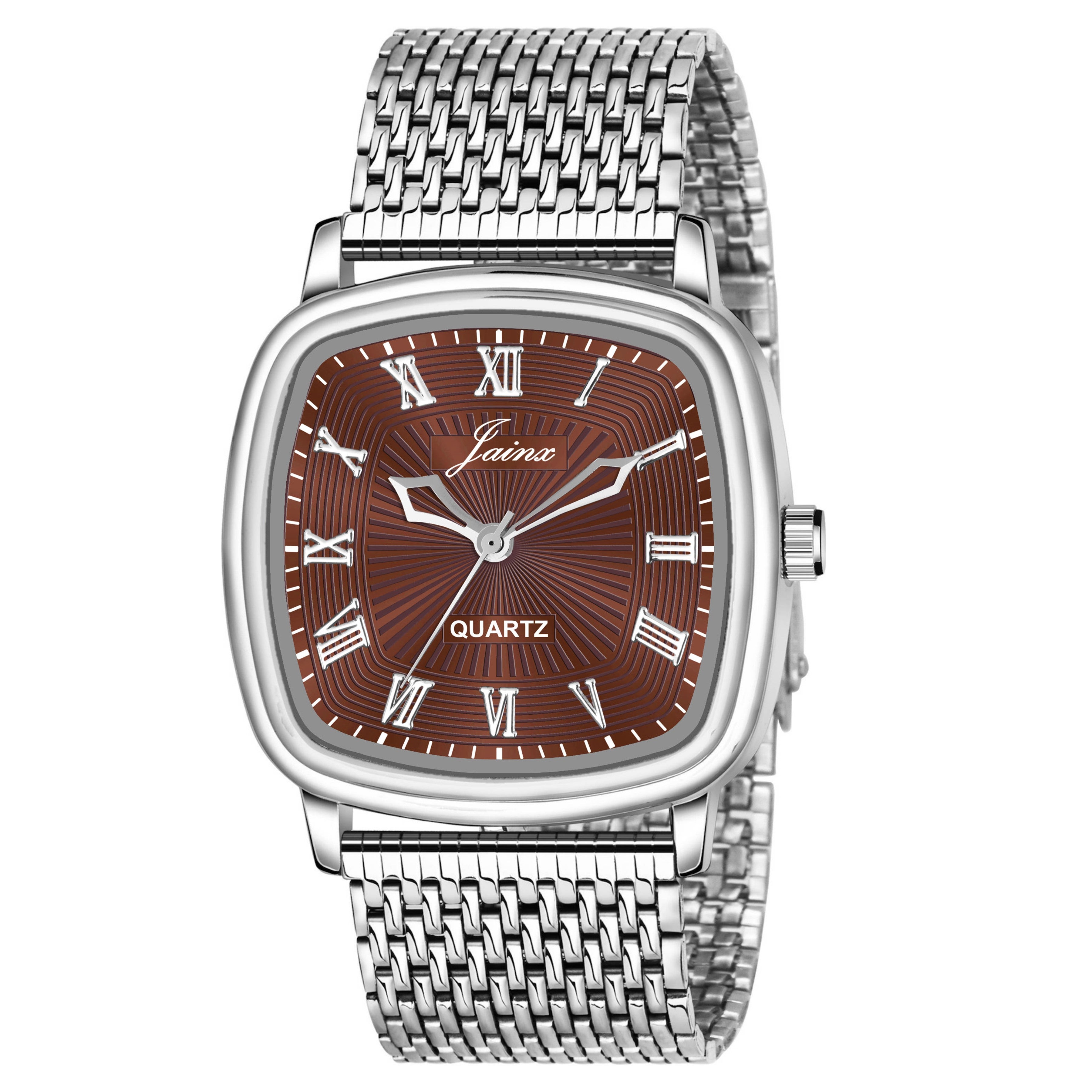 Jainx Brown Dial Steel Chain Analog Wrist Watch For Men - JM7158