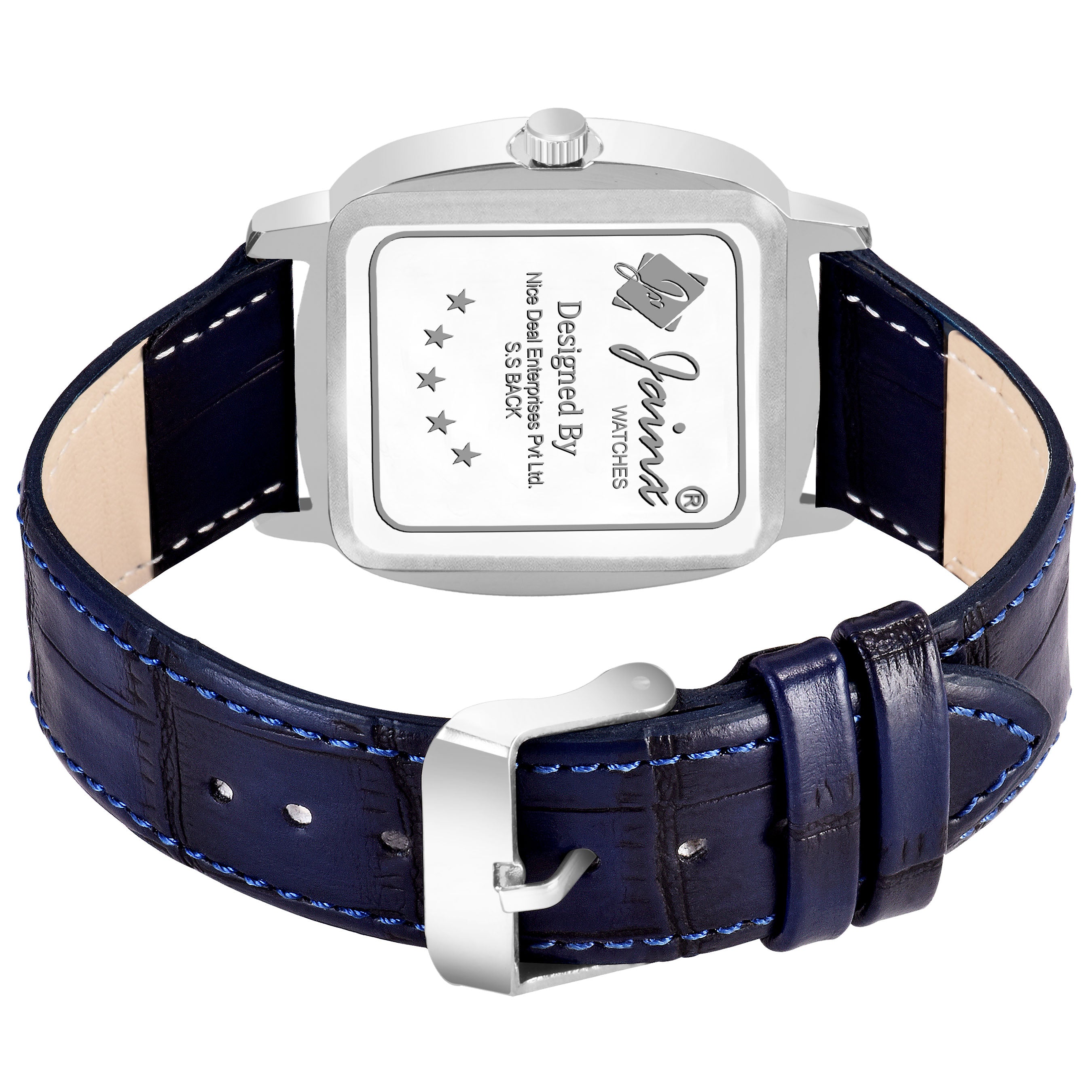 Jainx Silver Dial Blue Leather Strap Watch For Men - JM7162