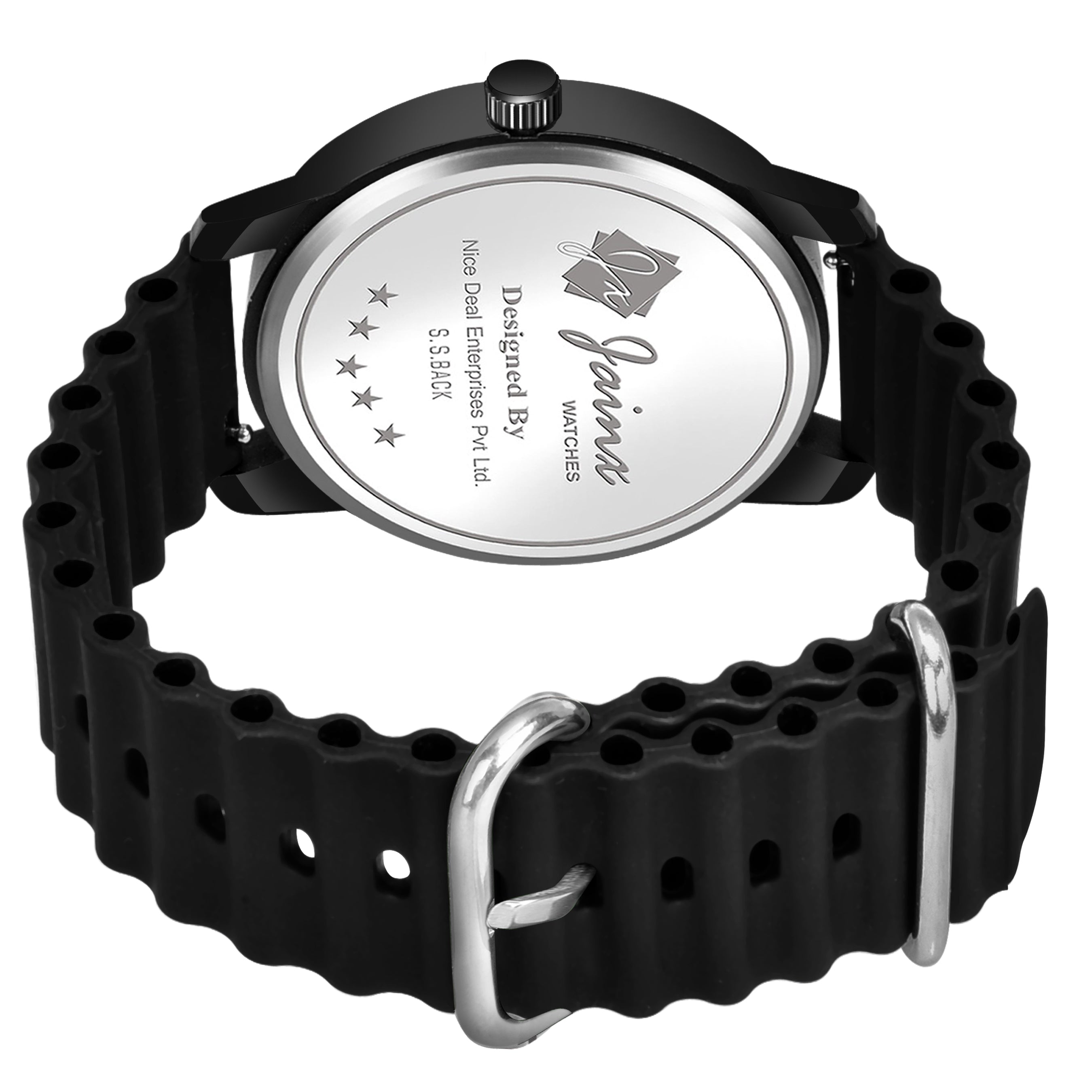 Jainx Black Day And Date Dial Silicone Band Analog Watch - For Men JM7173