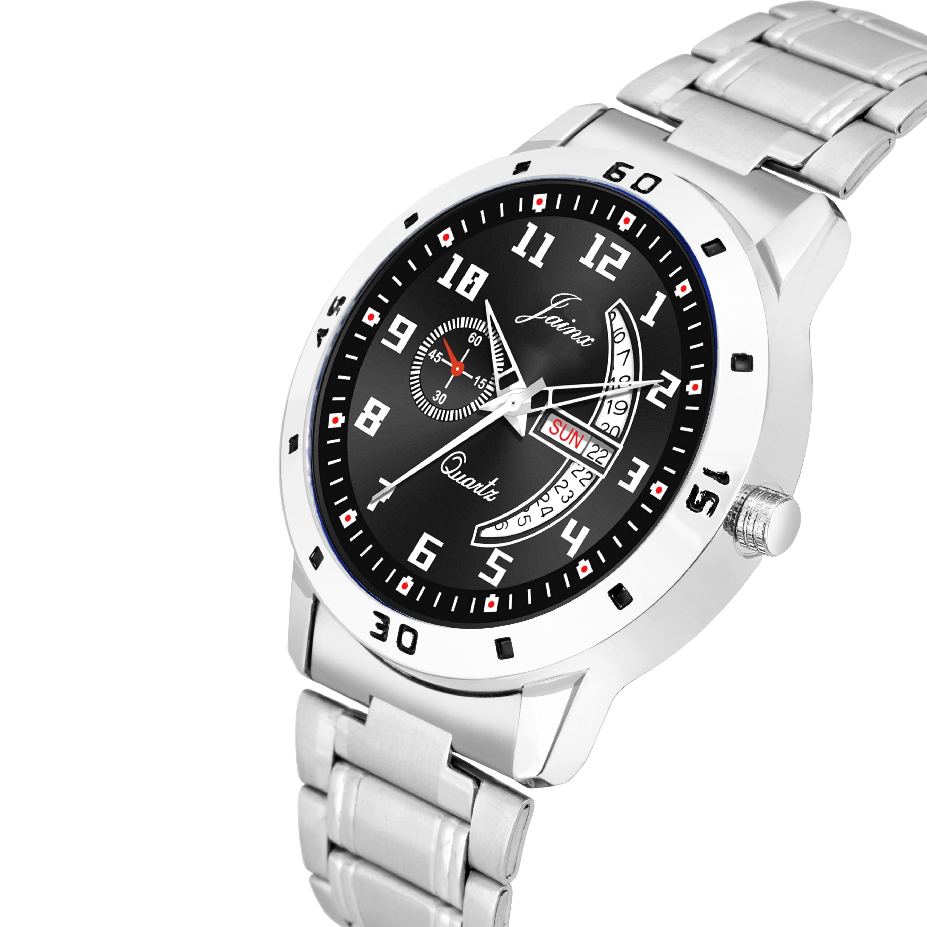 Jainx Day & Date Function Black Dial Steel Chain Analog Watch For Men - JM7175