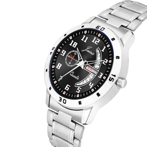 Jainx Day & Date Function Black Dial Steel Chain Analog Watch For Men - JM7175