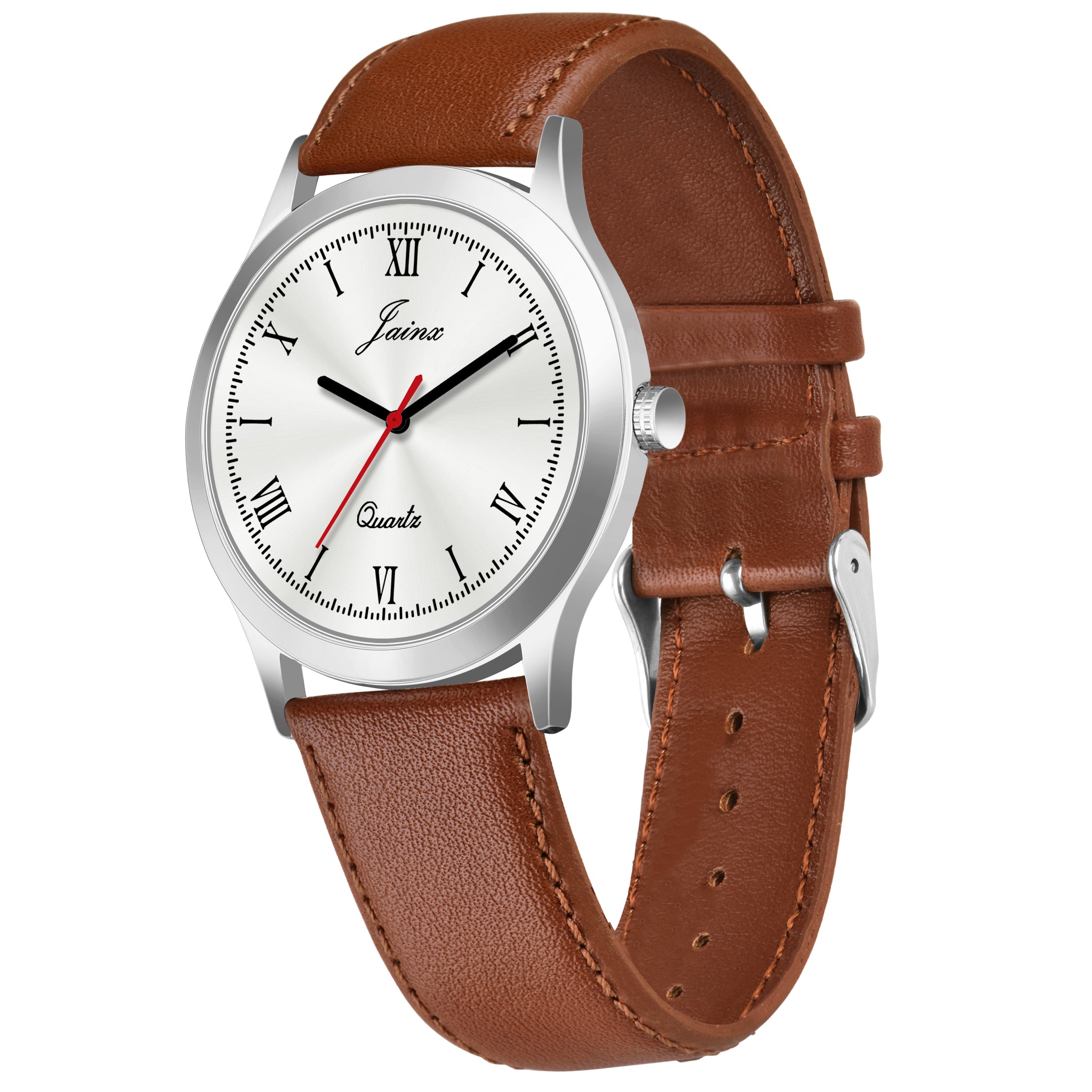 Jainx Silver Dial Brown Leather Strap Analog Wrist Watch for Men - JM7179 - Jainx Store