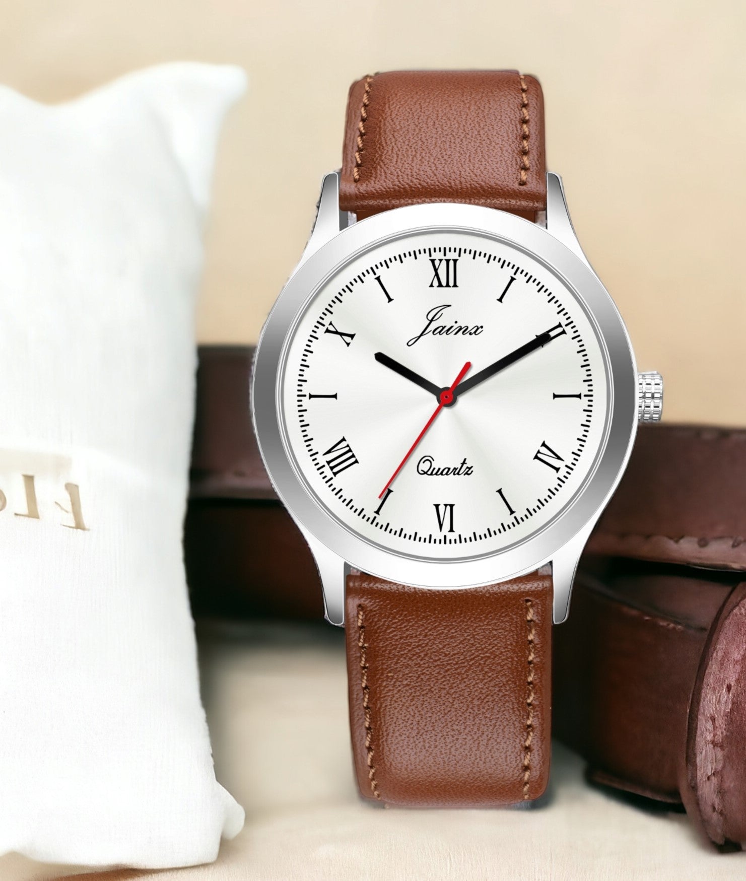 Jainx Silver Dial Brown Leather Strap Analog Wrist Watch for Men - JM7179 - Jainx Store