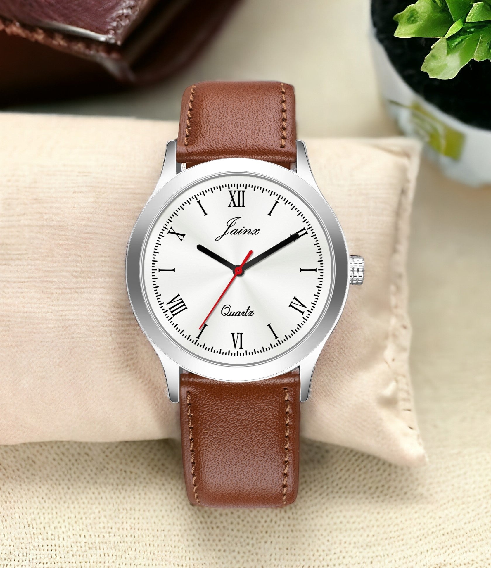 Jainx Silver Dial Brown Leather Strap Analog Wrist Watch for Men - JM7179 - Jainx Store
