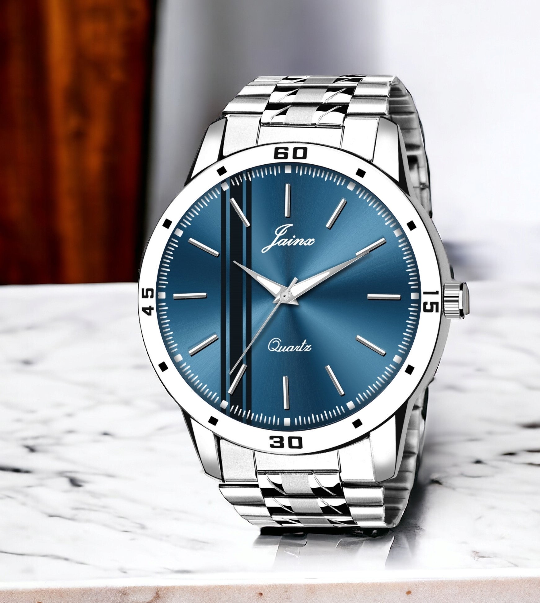 Jainx Blue Dial Steel Chain Analog Wrist Watch For Men - JM7189