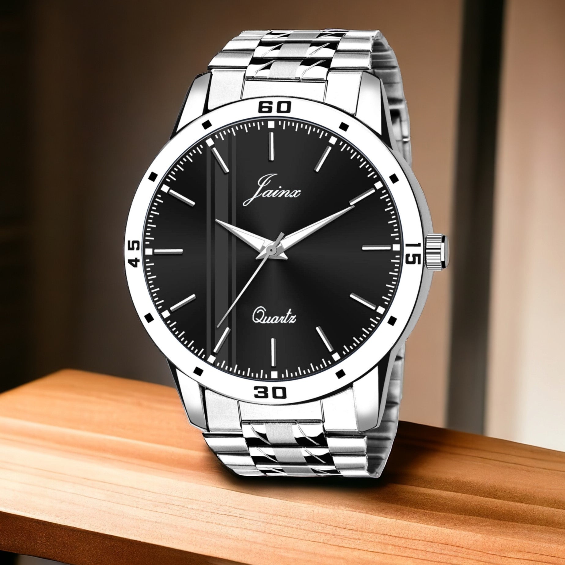 Jainx Black Dial Steel Chain Analog Wrist Watch For Men - JM7190