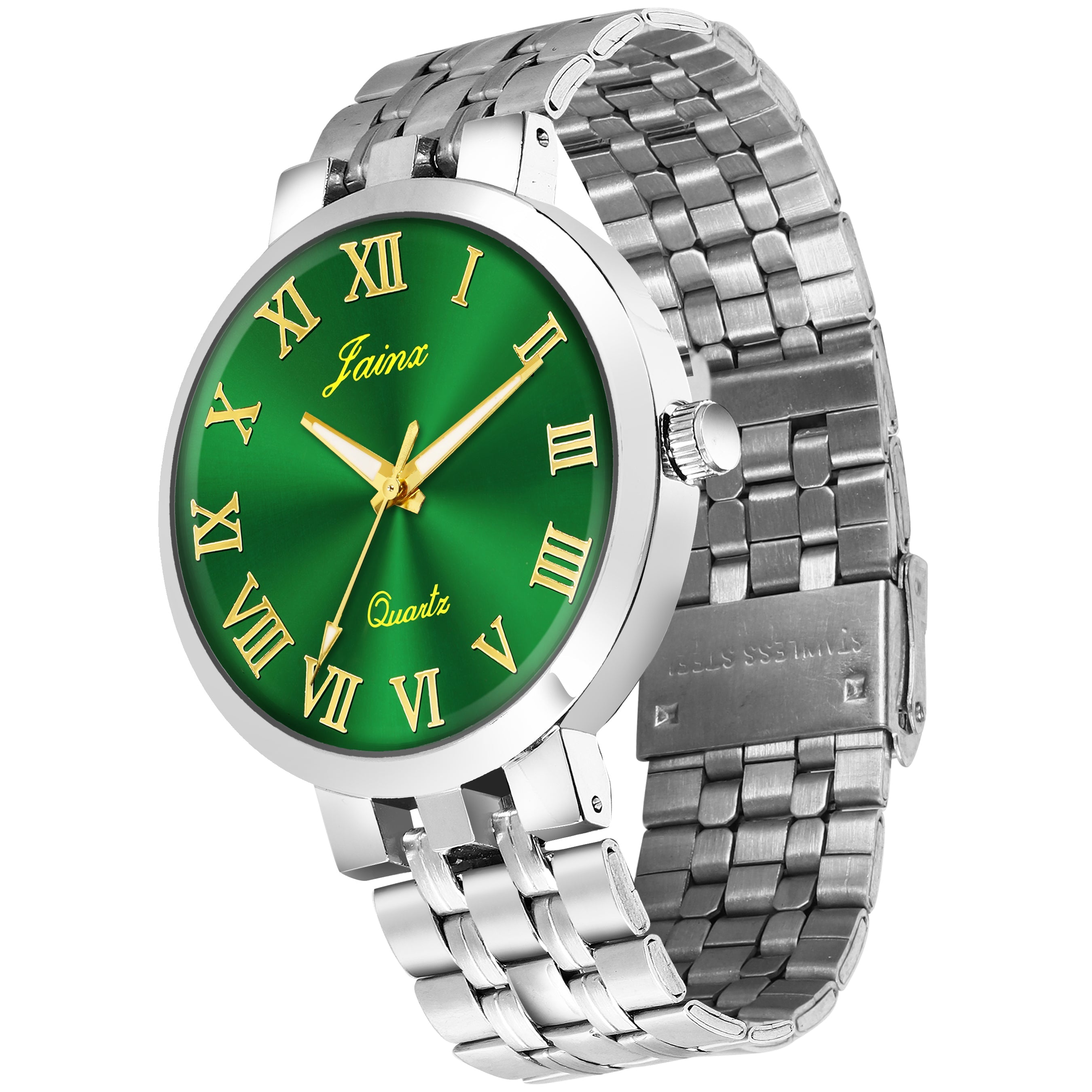 Jainx Green Dial Steel Chain Analog Wrist Watch For Men - JM7194