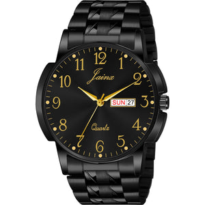 Jainx Black Day And Date Steel Chain Analog Watch - For Men JM7201