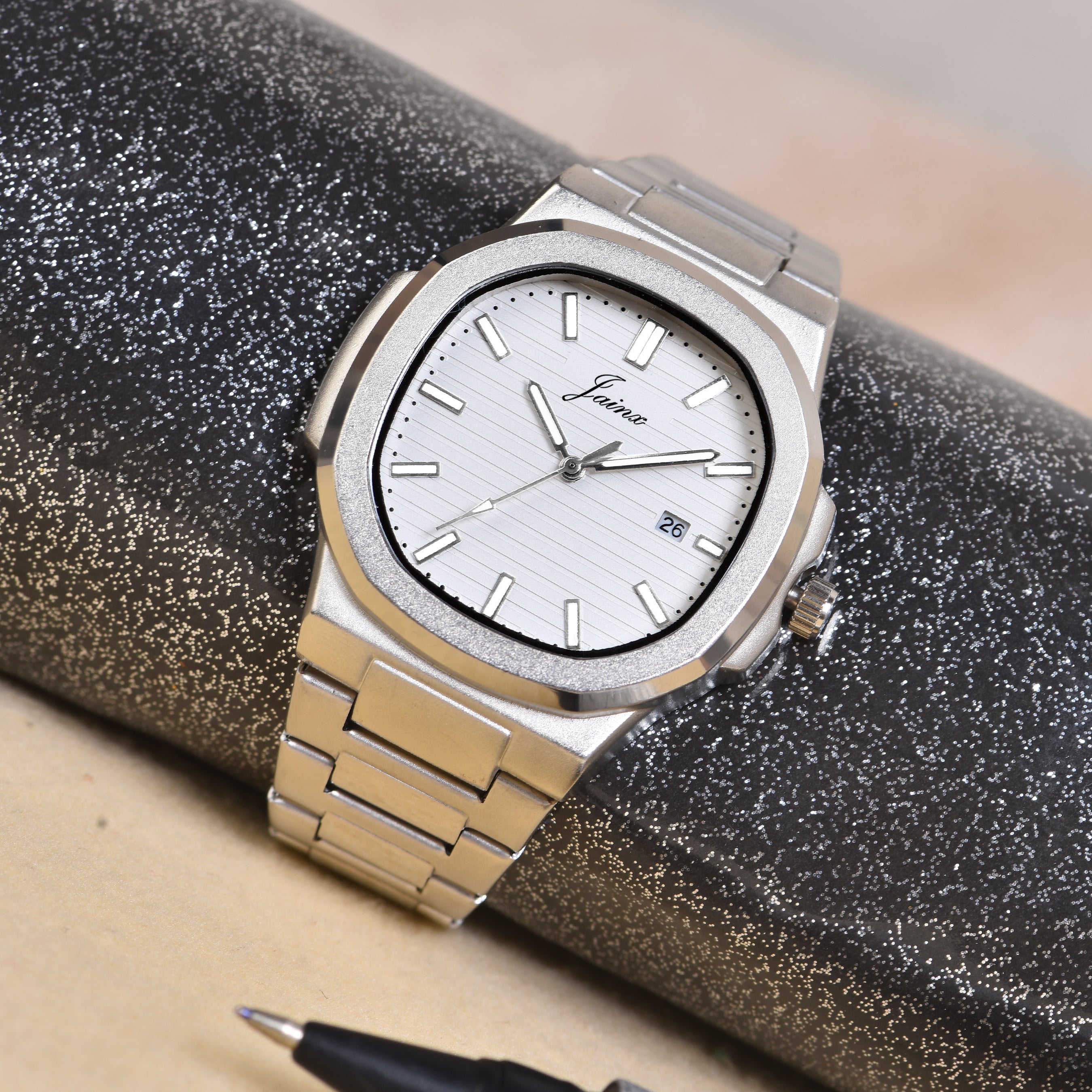 Jainx  Silver Dial Steel Chain Analog Wrist Watch For Mens - JM7205
