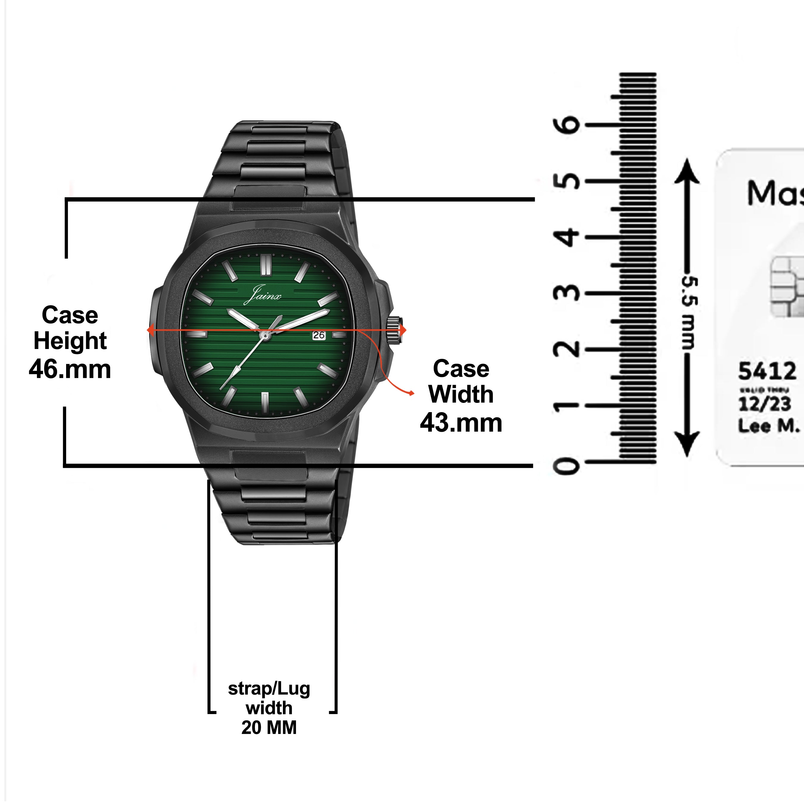 Jainx Green Dial Black Steel Chain Analog Wrist Watch For Mens - JM7206