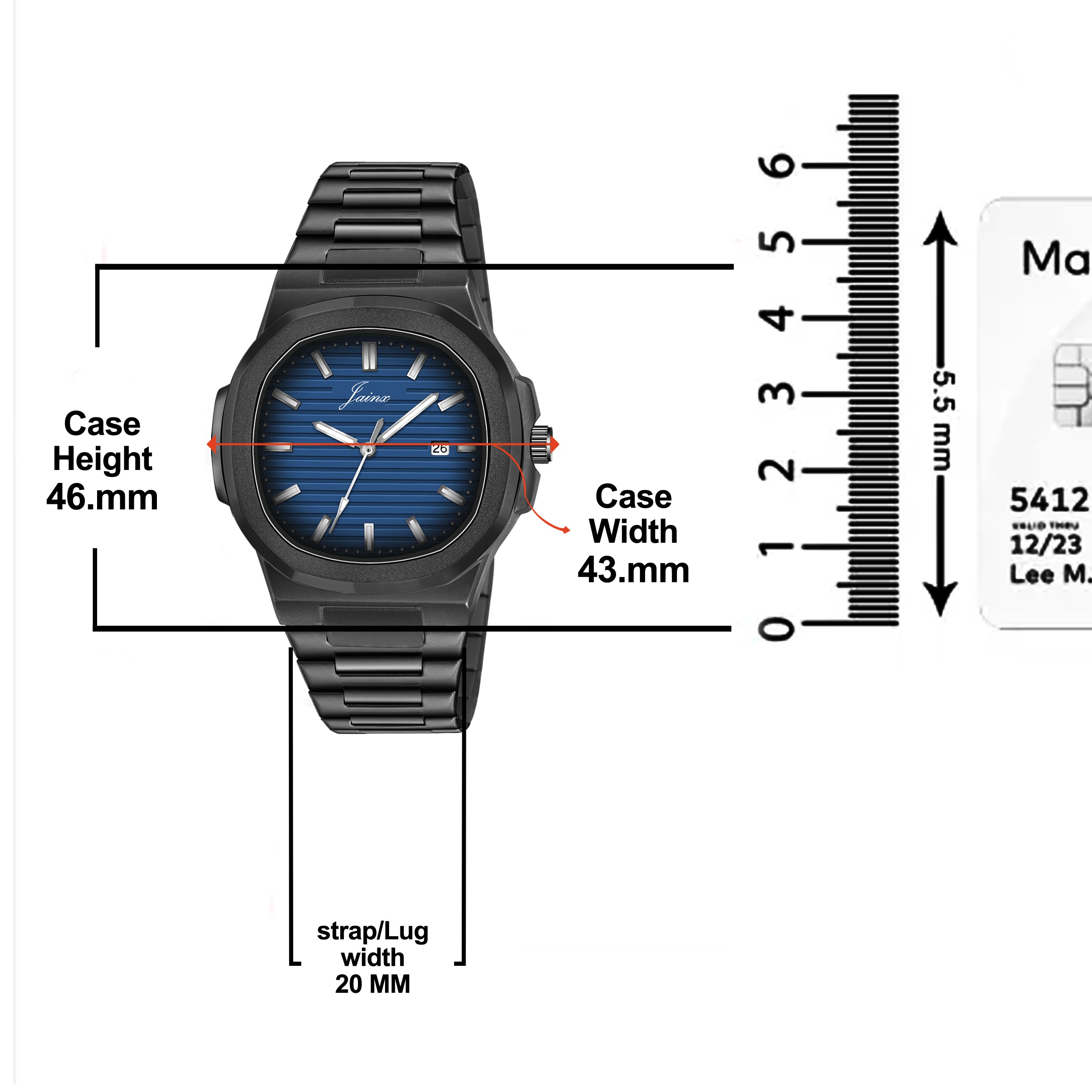 Jainx Blue Dial Black Steel Chain Analog Wrist Watch For Mens - JM7207