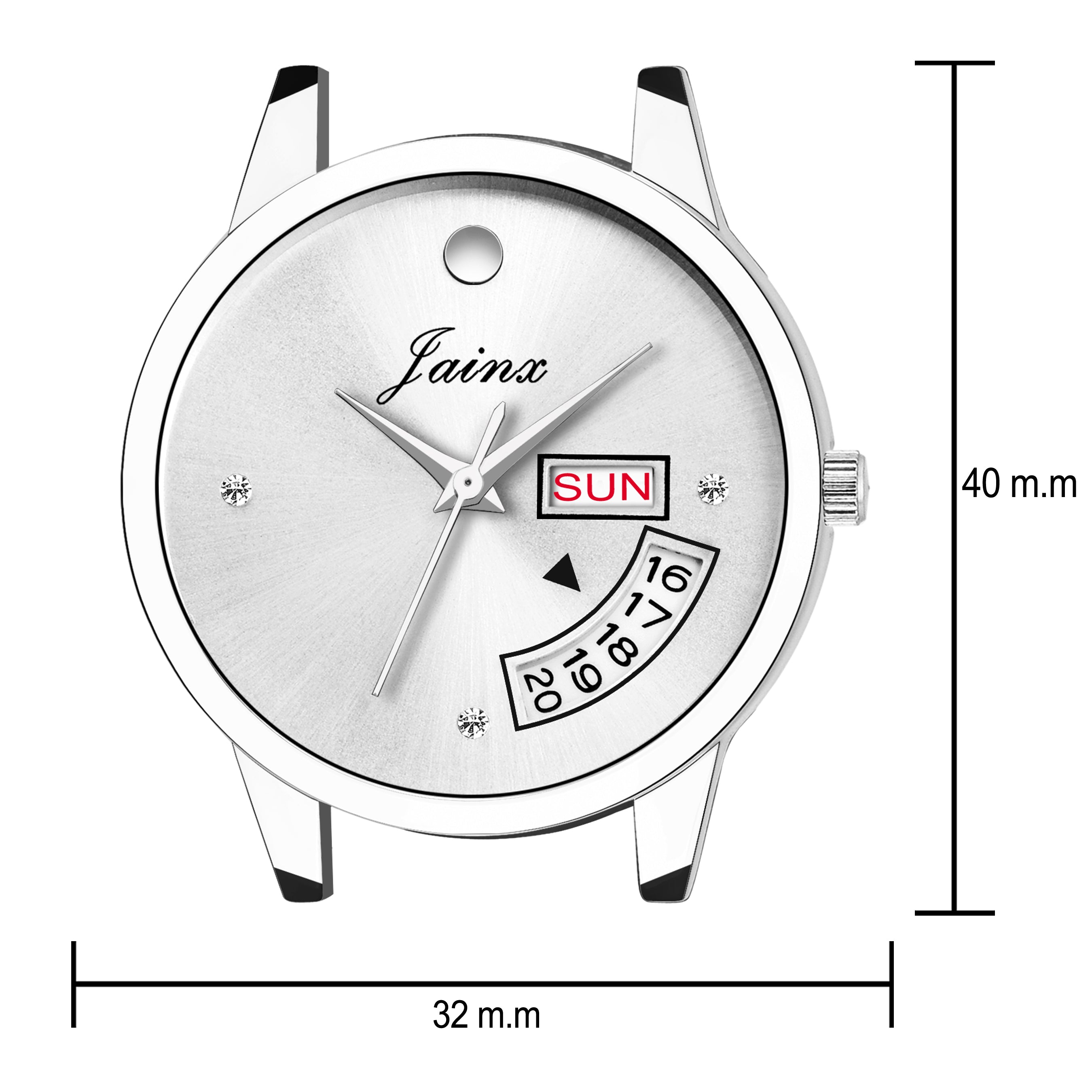 Jainx Silver Day & Date Function Genuine Leather Strap Analog Watch - For Women JW600