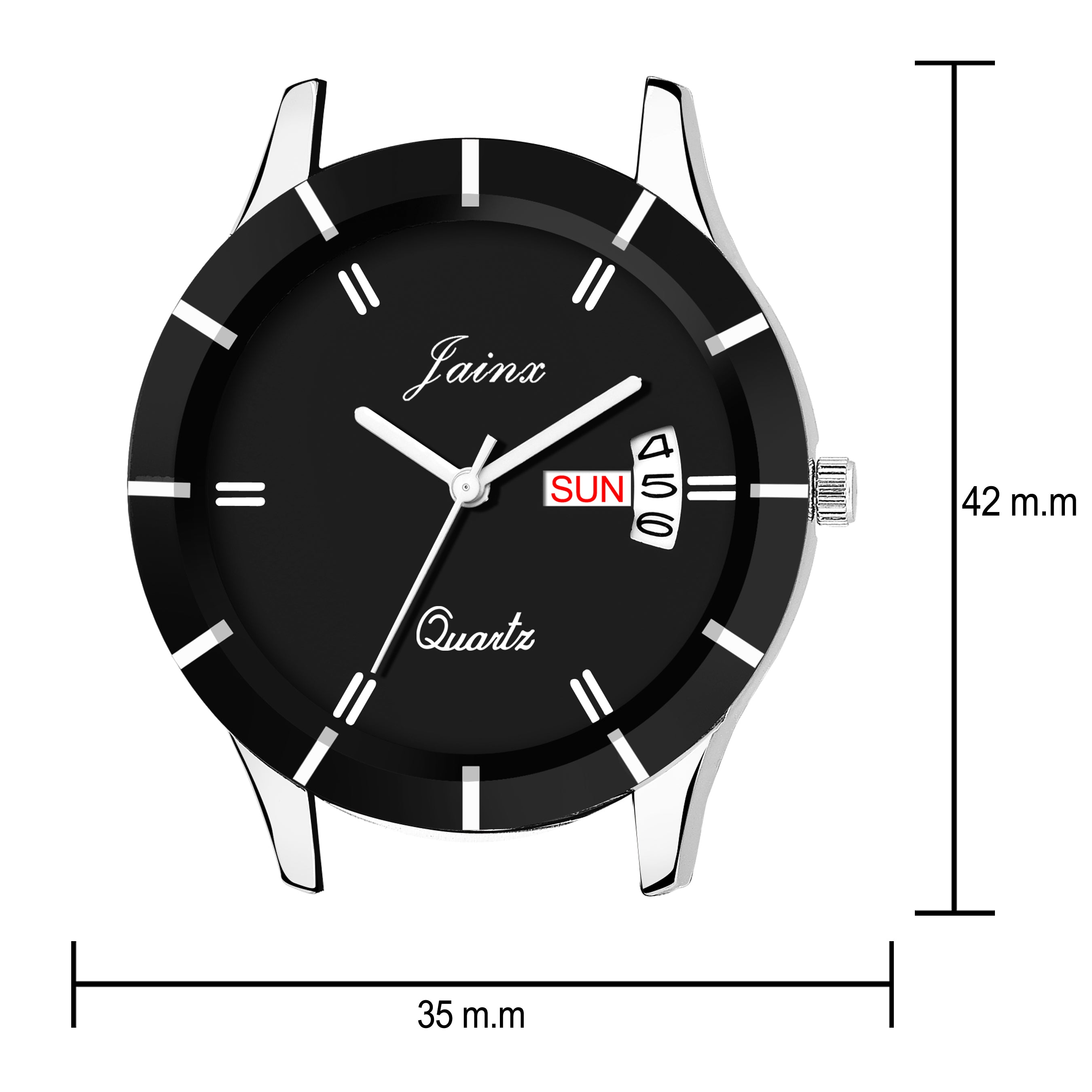 Jainx Black Dial Day & Date Function Steel Chain Analog Watch - For Women JW615
