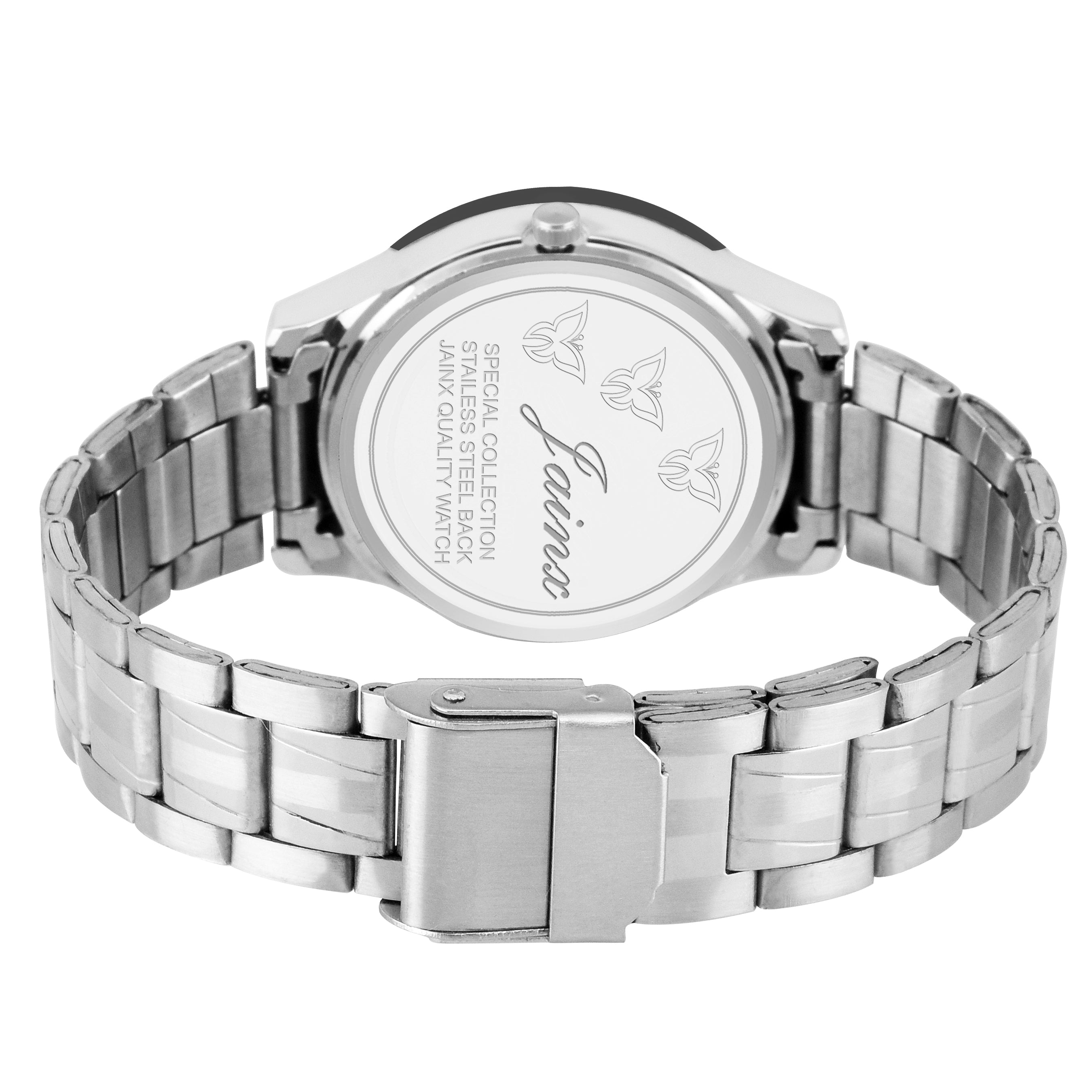 Jainx Black Dial Day & Date Function Steel Chain Analog Watch - For Women JW615