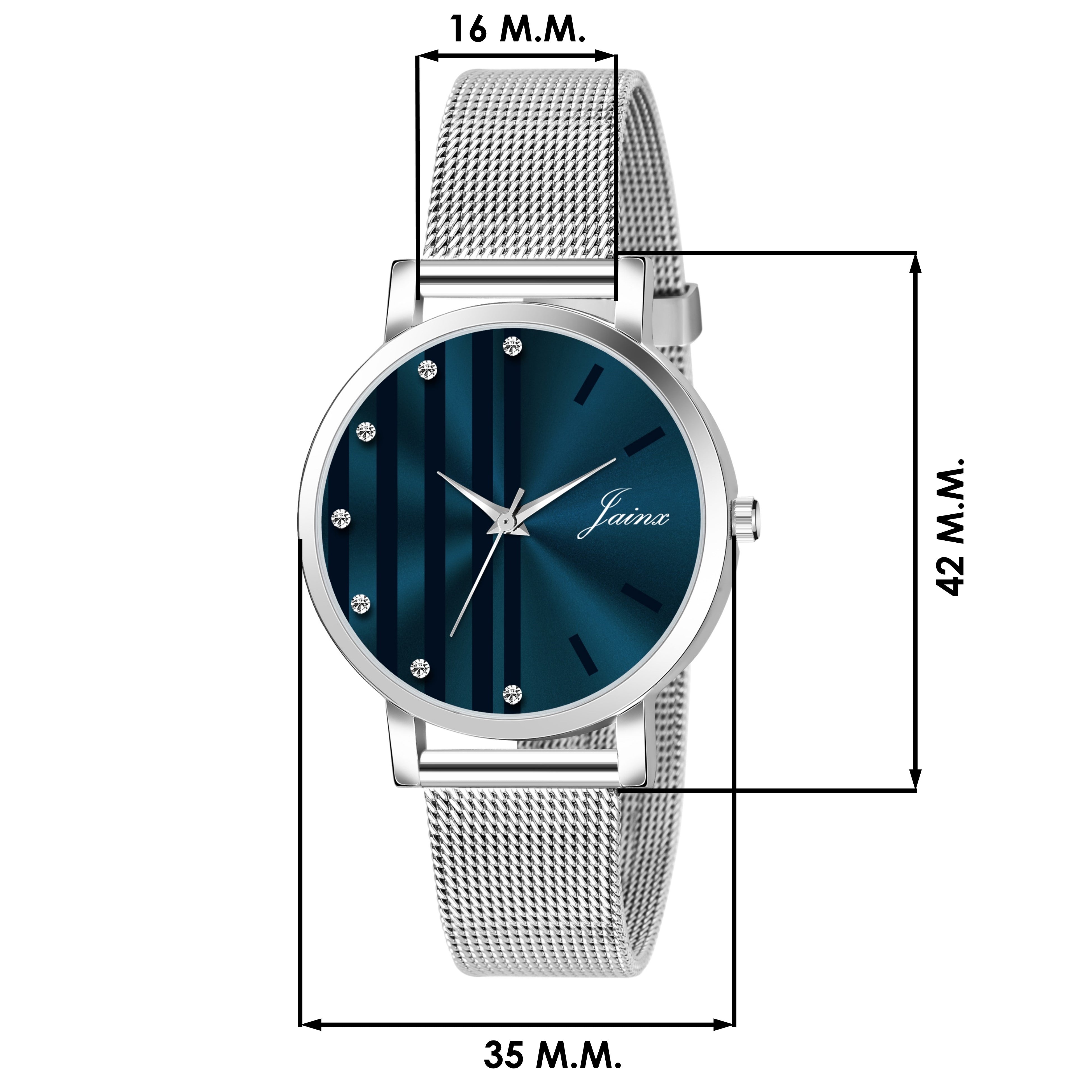 Jainx JW688 Blue Dial Steel Mesh Chain Analog Watch - For Women