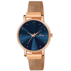 Jainx Blue Dial Rose Gold Color Mesh Chain Analog Wrist Watch for Women - JW8549 - Jainx Store