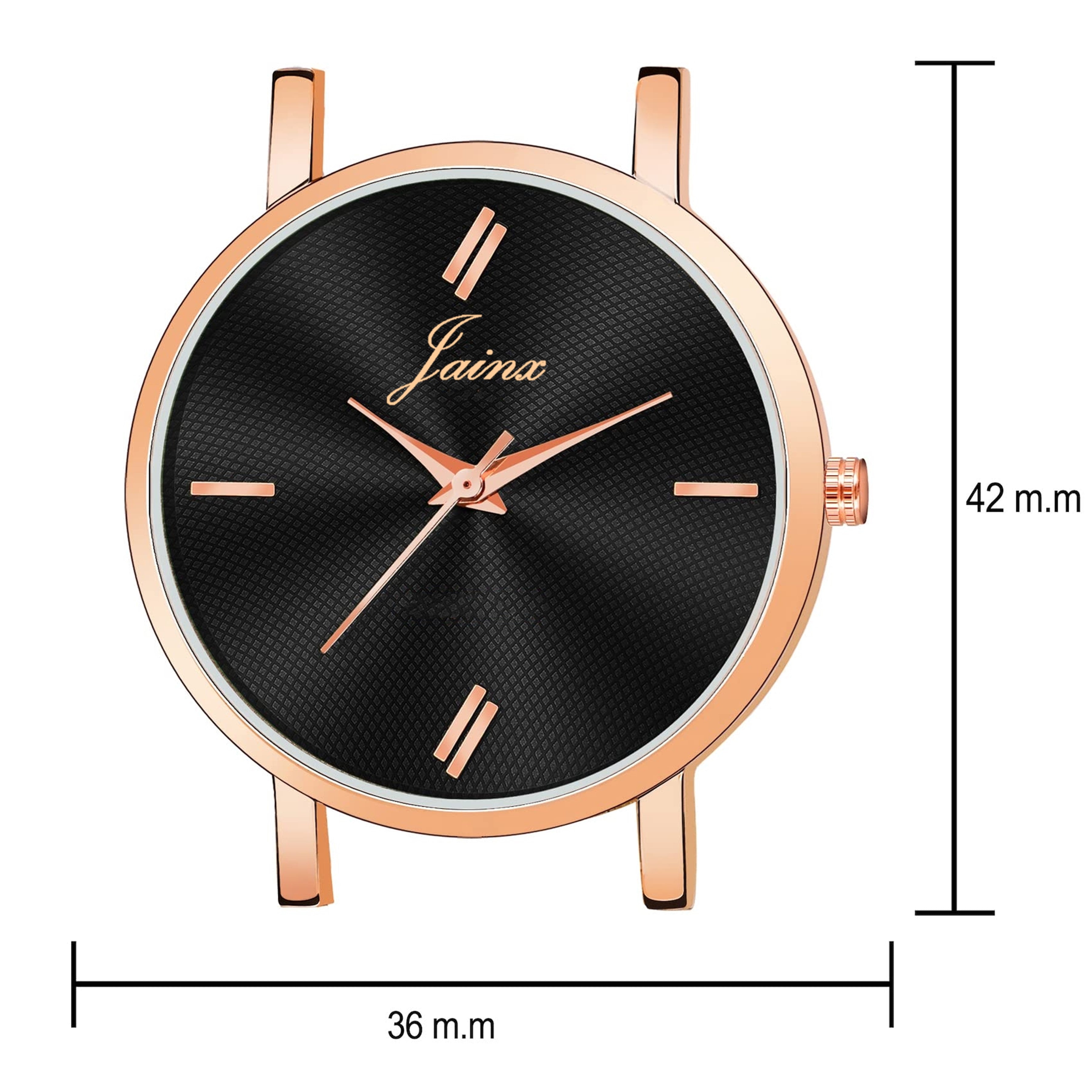 Jainx Black Dial Rose Gold Mesh Chain Analog Wrist Watch For Women - JW8554