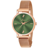 Jainx Green Dial Rose Gold Mesh Chain Analog Wrist Watch for Women - JW8555